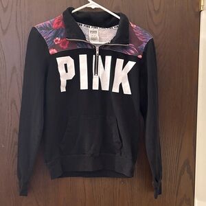 PINK Victoria's Secret Floral Black Quarter Zip Sweater